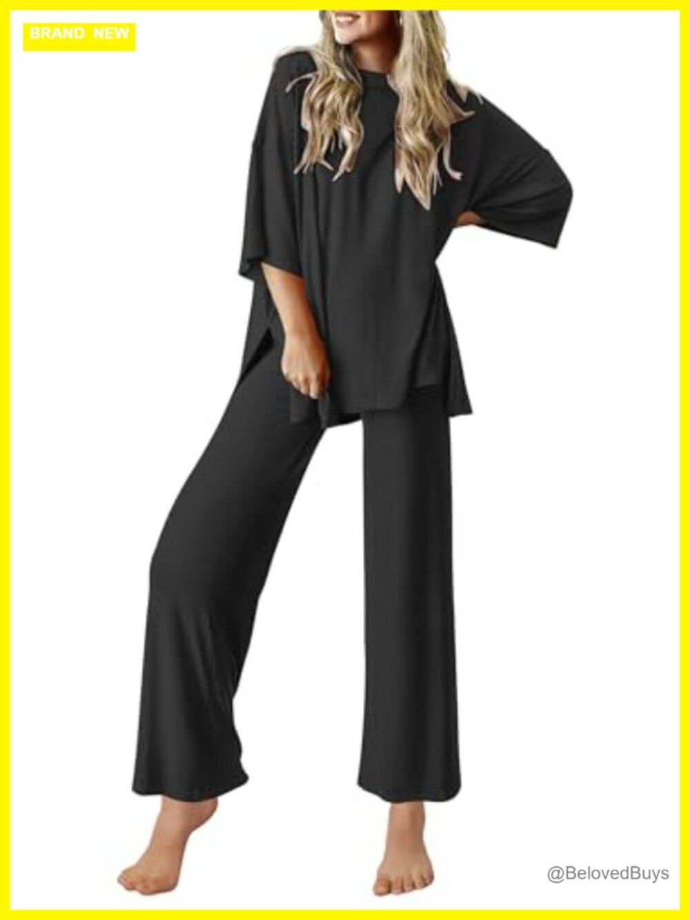 Ekouaer Women's 2-Piece Lounge Set Short Sleeve Pajama Top & Wide Leg Pants